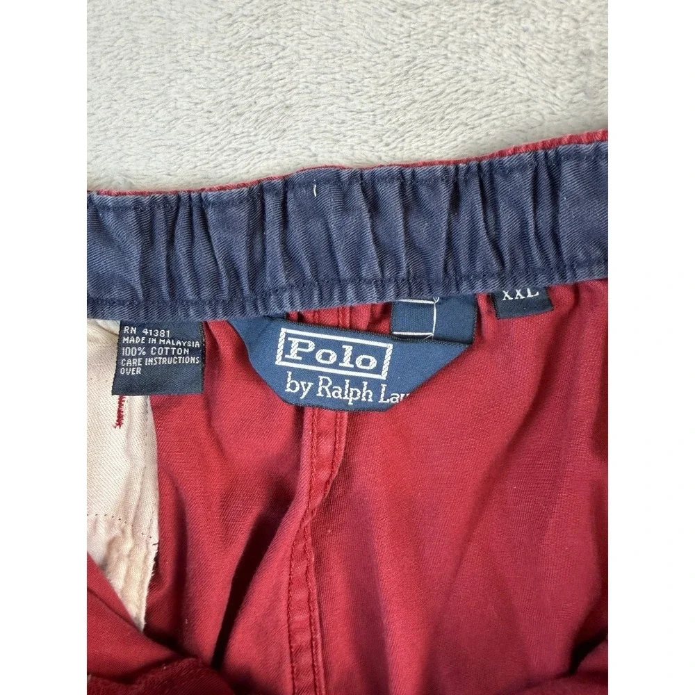 Y2k Polo Ralph Lauren Shorts Mens XXL Khaki Red Classic Fit Drawstring Cotton